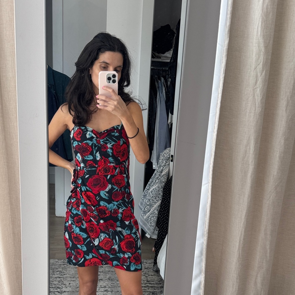 Divided Red and Black Floral Mini Dress